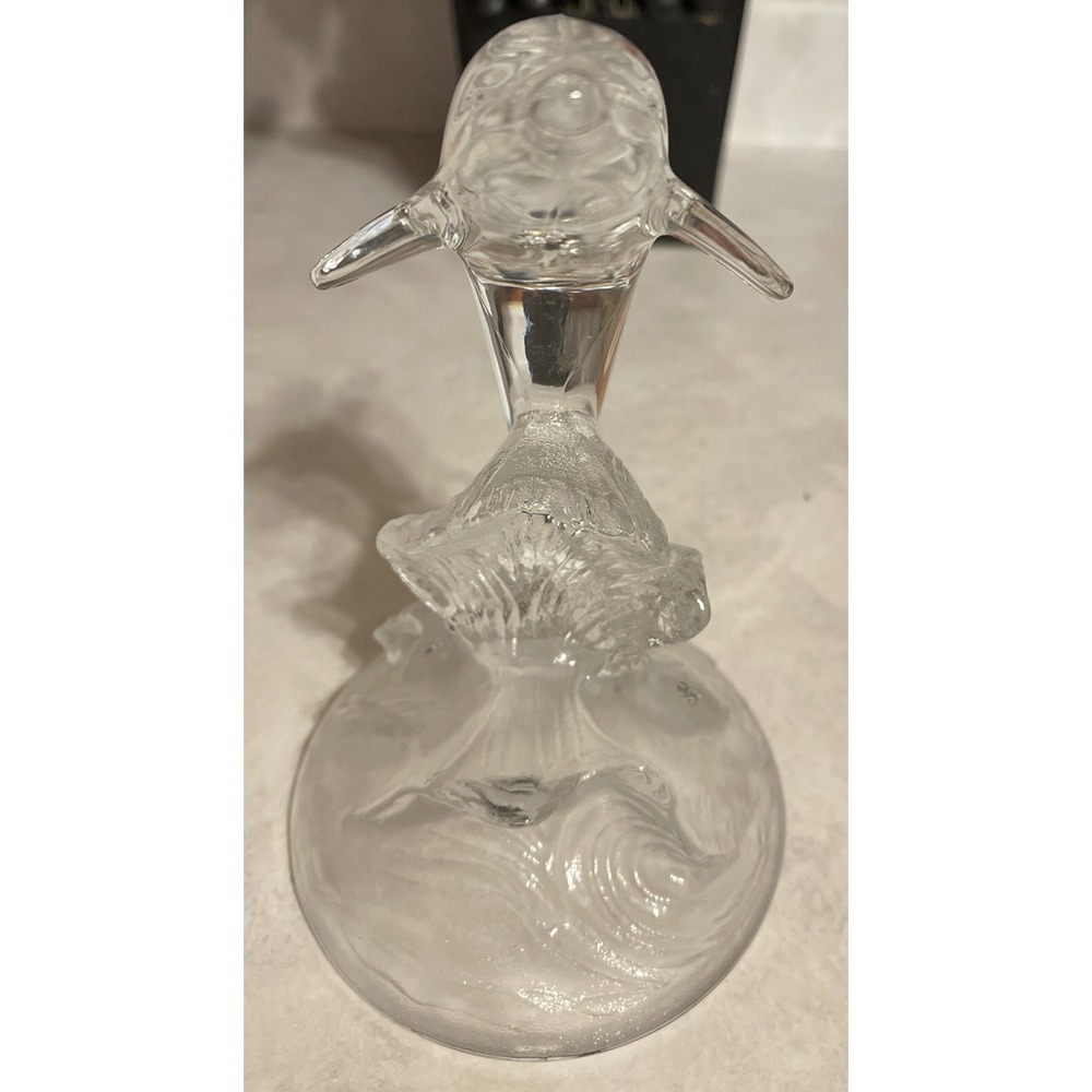 Vintage 6" Cristal D'Arques Clear Lead Glass Crystal Dolphin Figure On Waves - Picture 3 of 6